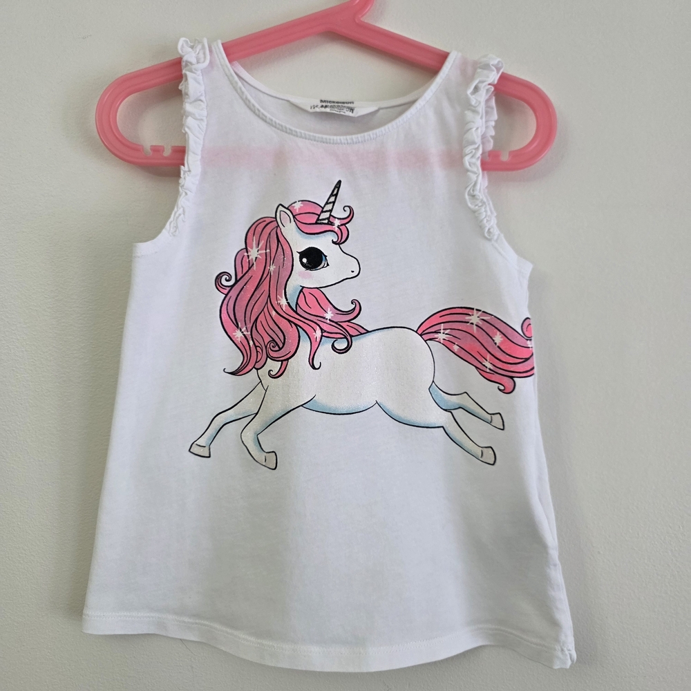 H&M White Tank Top with Pink Unicorn Print